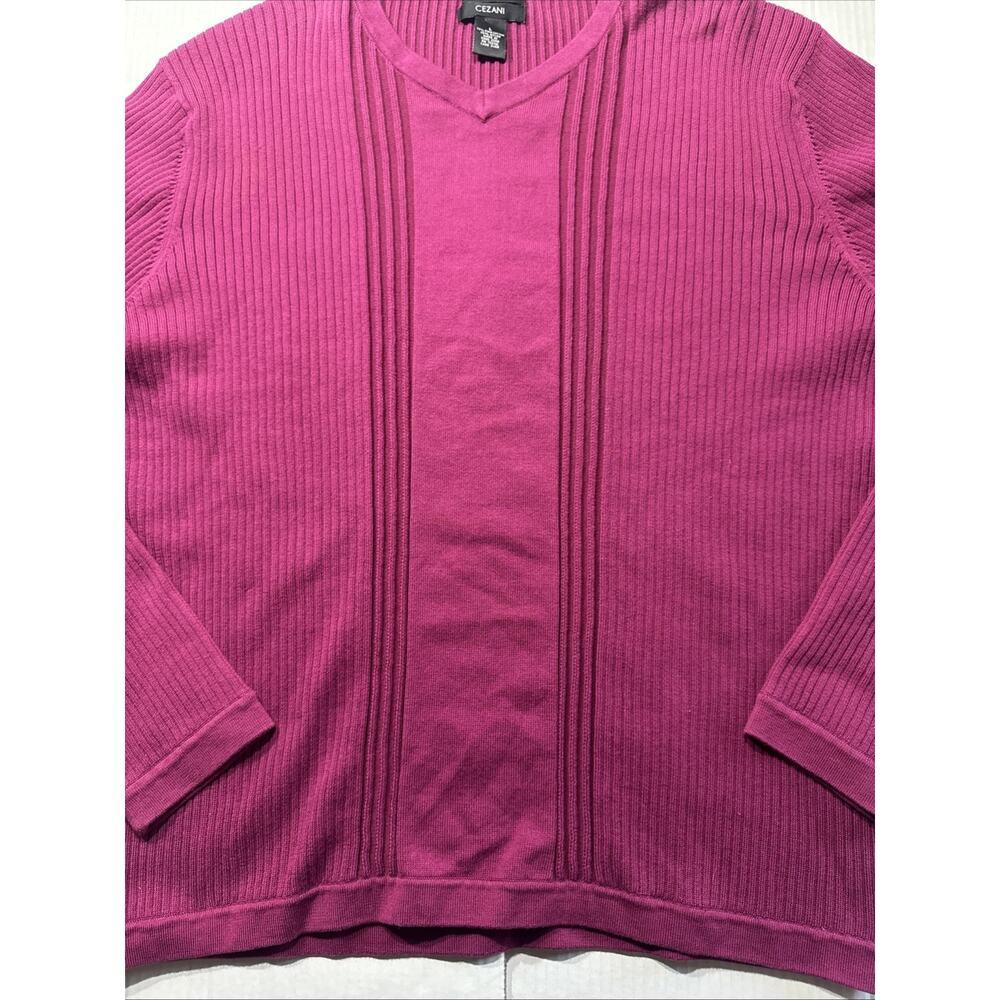 Cezani Large V-Neck Knit Maroon Sweater Pima Cotton Nylon - Picture 6 of 9
